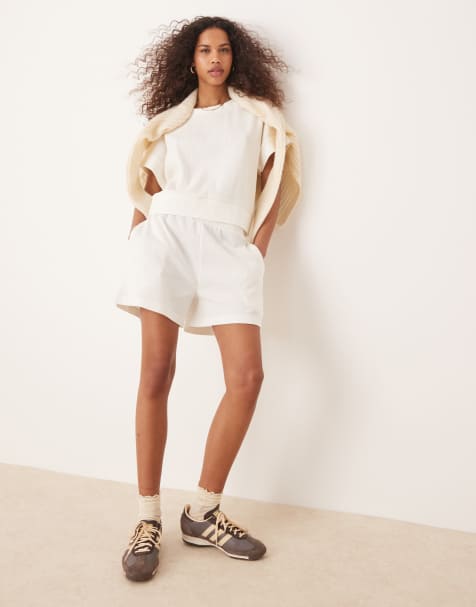 ASOS DESIGN longline waffle short in cream - view 1