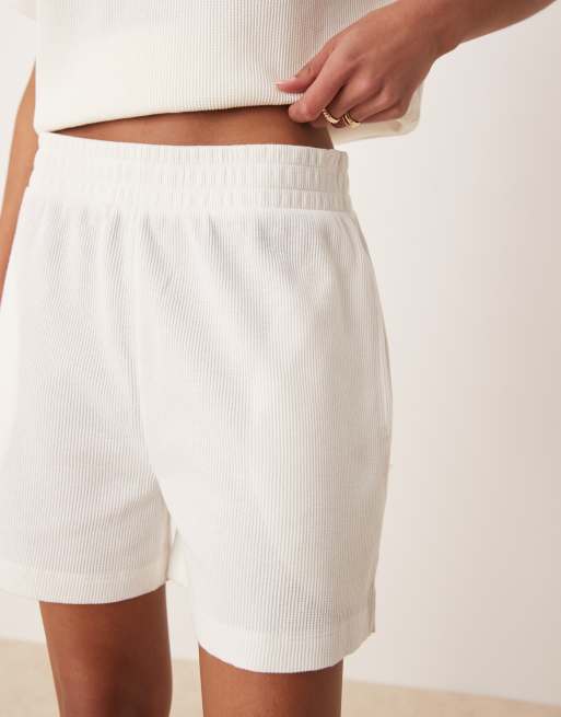 ASOS DESIGN longline waffle short in cream, 4 of 5