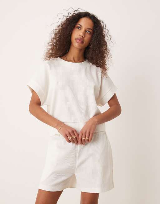 ASOS DESIGN longline waffle short in cream, 5 of 5