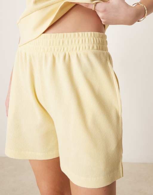 ASOS DESIGN longline waffle shorts in lemon, 2 of 5