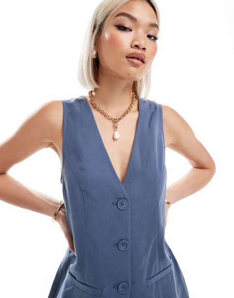 ASOS DESIGN longline waistcoat co-ord in washed blue - view 1