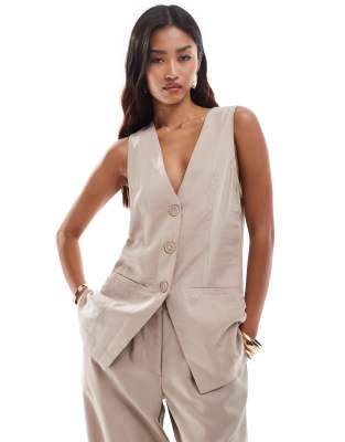 ASOS DESIGN ASOS DESIGN longline waistcoat co-ord in washed sand-Neutral