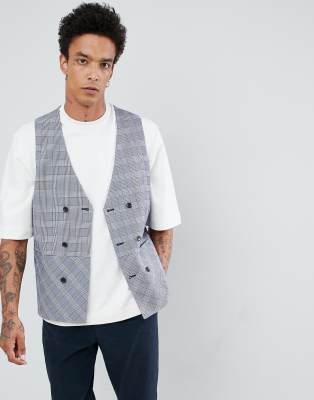 ASOS DESIGN longline waistcoat in blue seersucker check Blue