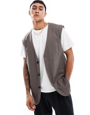 ASOS DESIGN longline waistcoat in brown