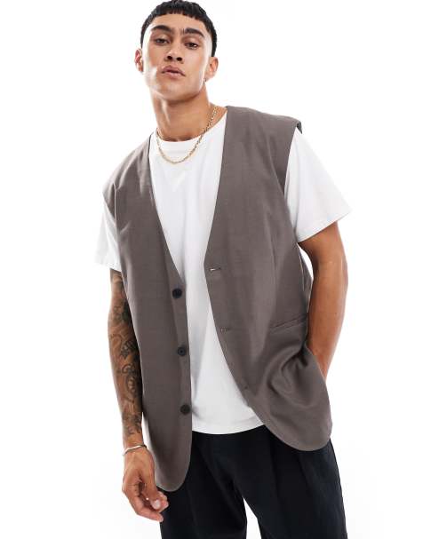 ASOS DESIGN longline waistcoat in brown - view 1