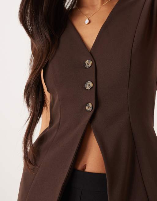 ASOS DESIGN longline waistcoat in chocolate scuba-style fabric, 2 of 4