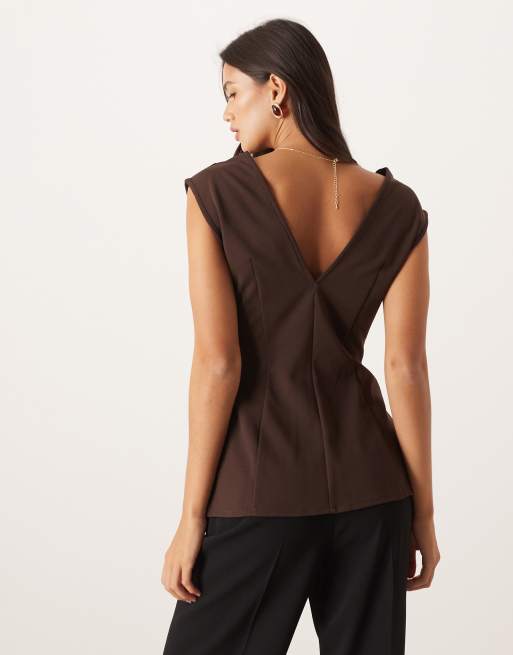 ASOS DESIGN longline waistcoat in chocolate scuba-style fabric, 3 of 4