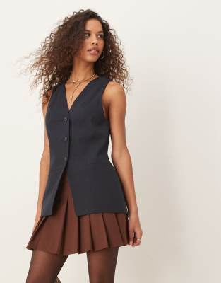 Shop ASOS DESIGN longline waistcoat in navy Online – Trendy & Affordable Fashion