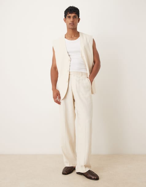 ASOS DESIGN longline waistcoat suit with linen in white - view 1