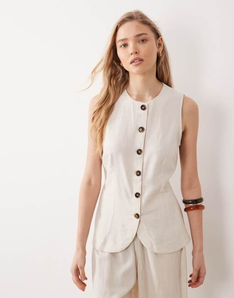 ASOS DESIGN longline waistcoat with button front in stone - view 1