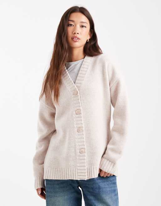 ASOS DESIGN longline waisted lambswool cardigan in white