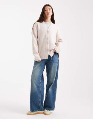 Asos Design Longline Waisted Lambswool Cardigan In Pink