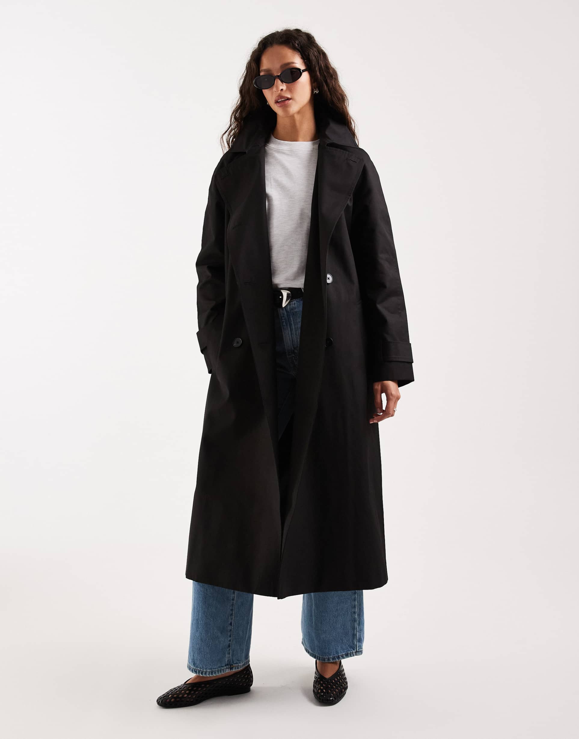 asos design longline water repellent trench coat in black