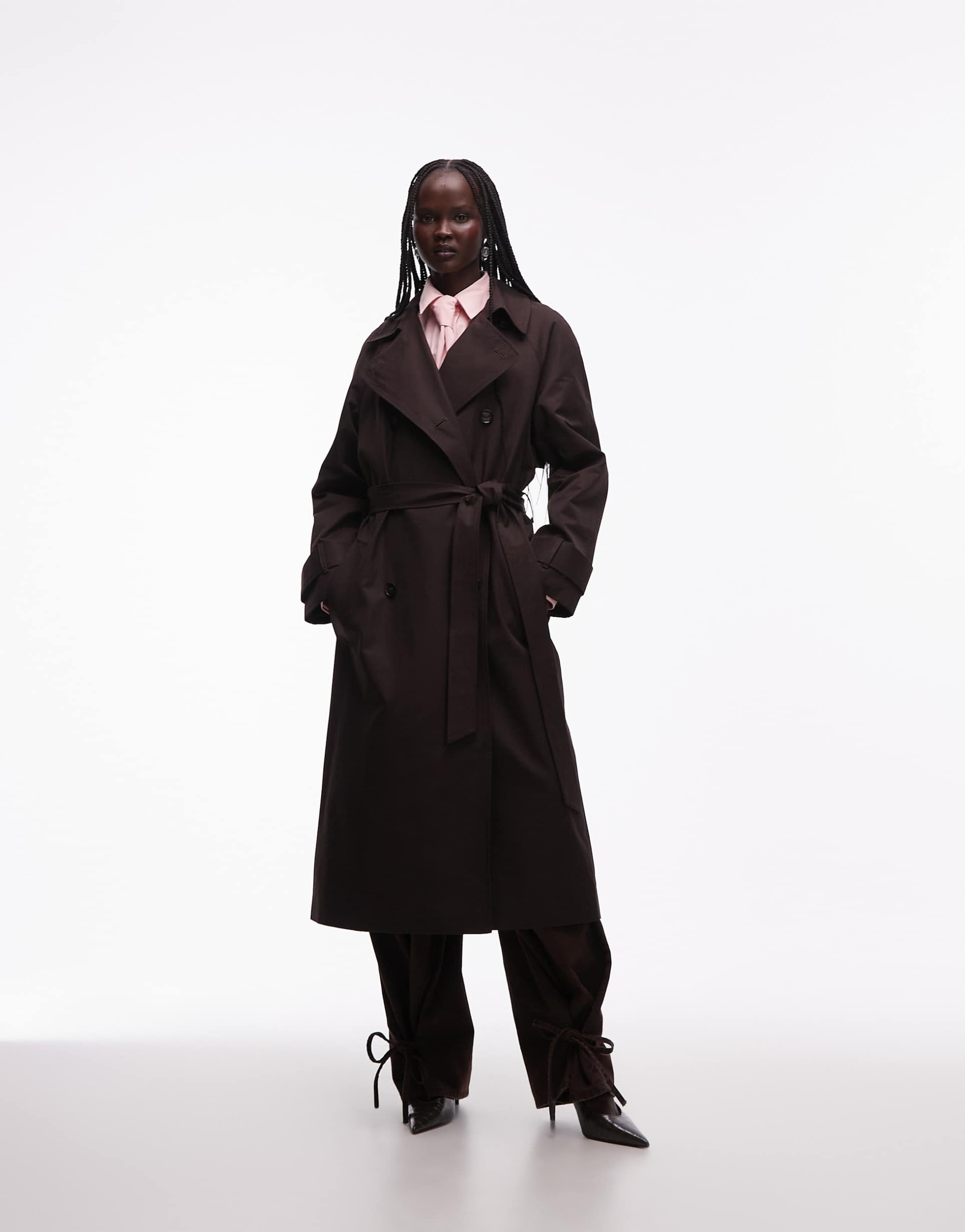asos design longline water repellent trench coat in chocolate