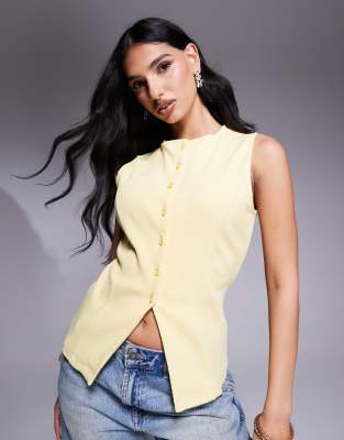 ASOS DESIGN - Longline-Weste in Buttermilchgelb mit gerafftem Design