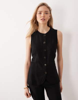 Longline-Weste in Schwarz mit Knopfleiste vorne Schwarz 36