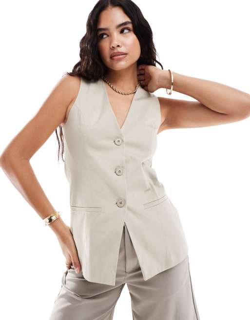 ASOS DESIGN – Longline-Weste in Stein