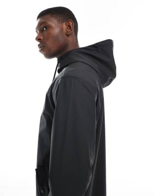 Asos Design Longline Rubberized Windbreaker Jacket In Black In Black