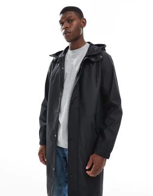 Asos Design Longline Rubberized Windbreaker Jacket In Black In Black