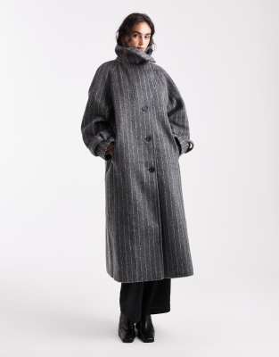 Asos Design Longline Wool Blend Funnel Neck Coat In Gray