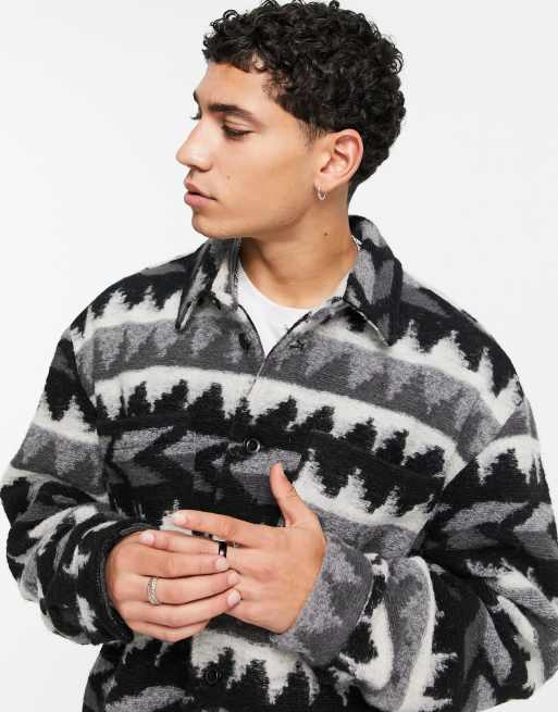 ASOS DESIGN longline wool blend harrington jacket in pattern print, 3 of 4