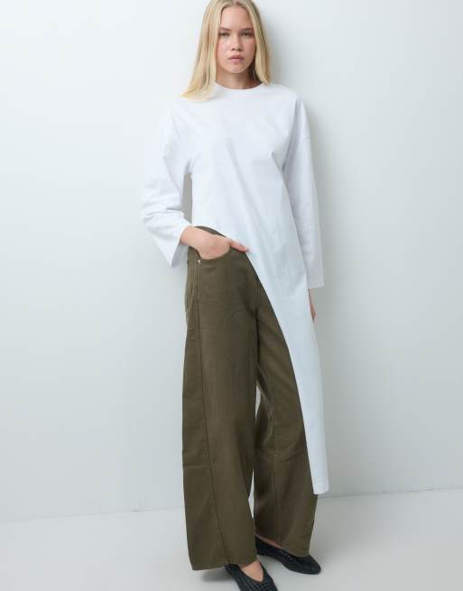ASOS DESIGN longline wrap front long sleeve t-shirt in white, 3 of 4