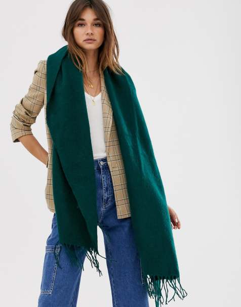 ASOS DESIGN - Longue écharpe en tissu super doux à franges - Vert