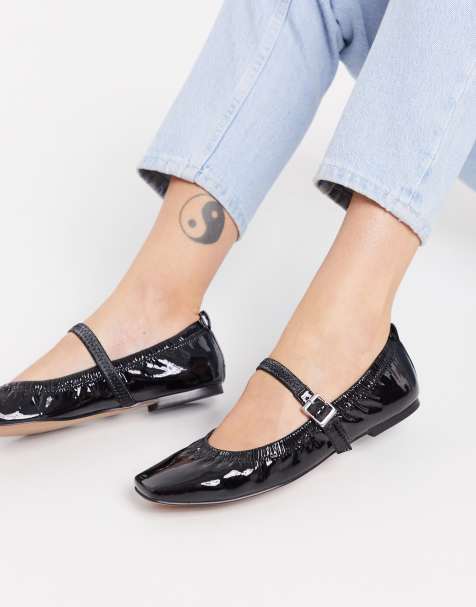 ASOS DESIGN - Look Out - Babies froncées sur le dessus style ballerines - Noir
