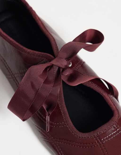 ASOS DESIGN Loom ballerina's met veters in bordeauxrood, 3 van 4