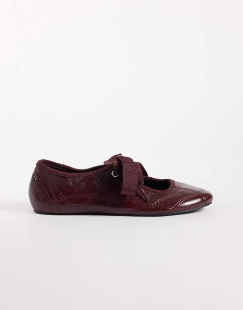 ASOS DESIGN Loom ballerinasko med snører i burgundy - view 1