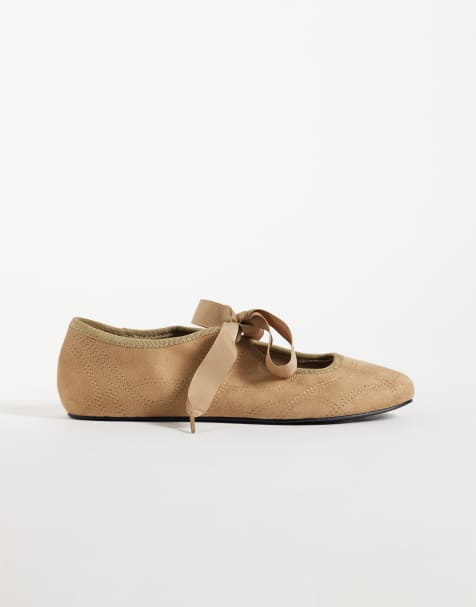 ASOS DESIGN Loom lace up ballets in taupe suedette - view 1