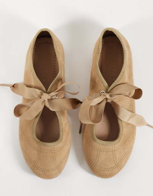 ASOS DESIGN Loom lace up ballets in taupe suedette, 3 of 4