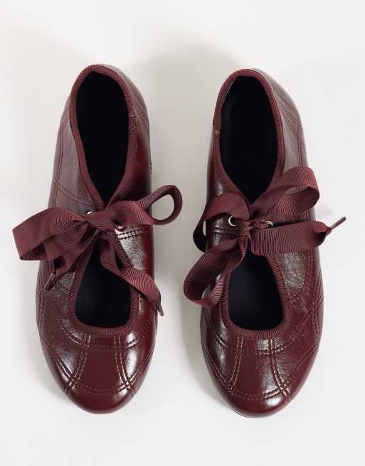 ASOS DESIGN Loom Schnür-Ballerinas in Burgunderrot, 2 von 4