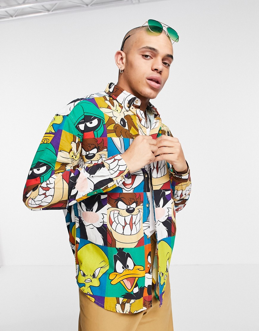 ASOS DESIGN Looney Tunes 90s oversized shirt with character print-Multi