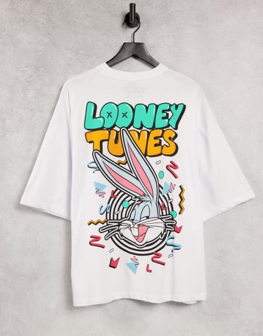 ASOS DESIGN – Looney Tunes – T-Shirt mit Print vorn und hinten in Weiß