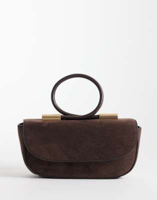 Asos Design Loop Handle Clutch Purse In Brown
