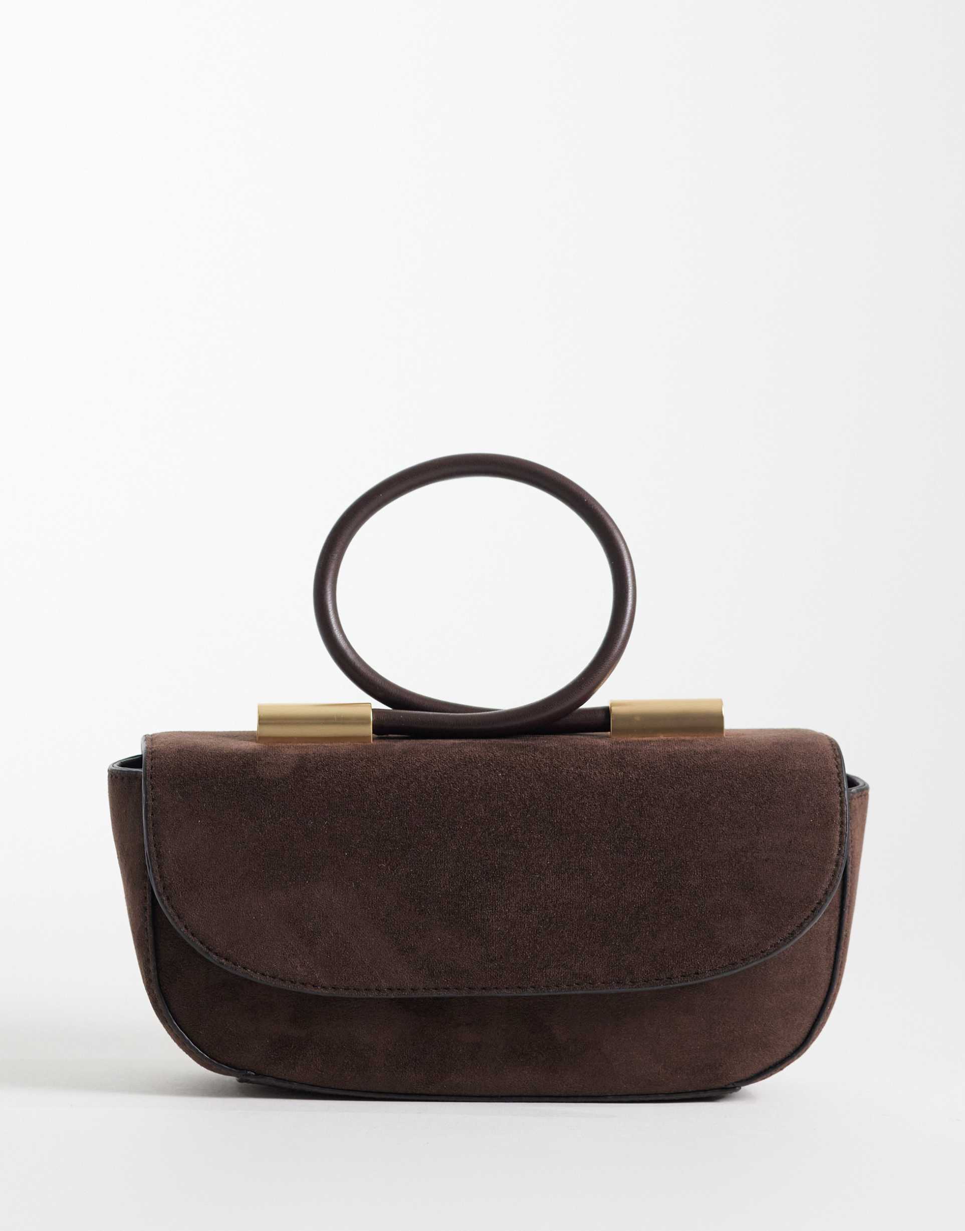 asos design loop handle clutch purse in chocolate