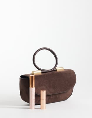 Asos Design Loop Handle Clutch Purse In Brown
