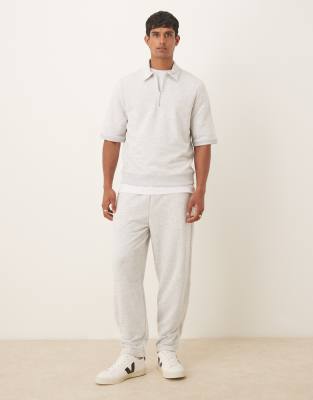 Asos Design Loopback Short Sleeve Sweatshirt With Zip In Gray