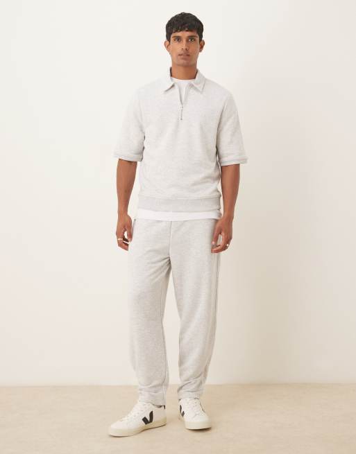 ASOS DESIGN loopback short sleeve sweatshirt with zip in gray heather