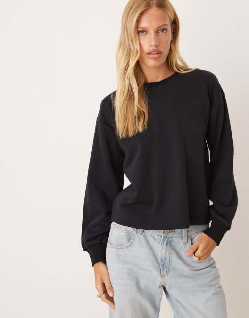 ASOS DESIGN - Loopback sweater met getailleerd detail in zwart, 4 van 4