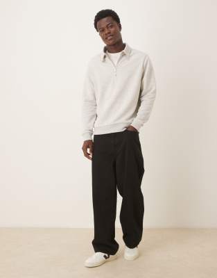 Asos Design Loopback Sweatshirt With Zip In Neutral