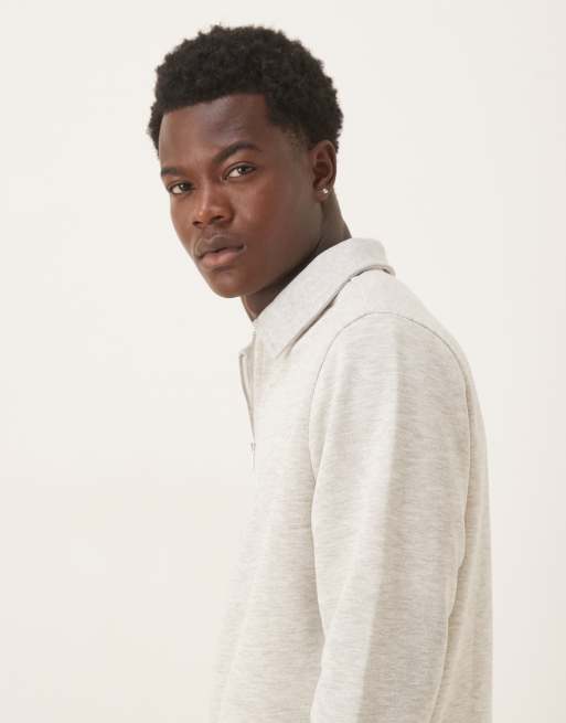 ASOS DESIGN loopback sweatshirt with zip in stone, 4 of 5