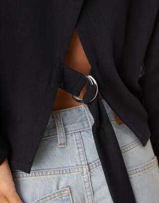 Asos Design Loopback Top With Cinch Back Detail In Black