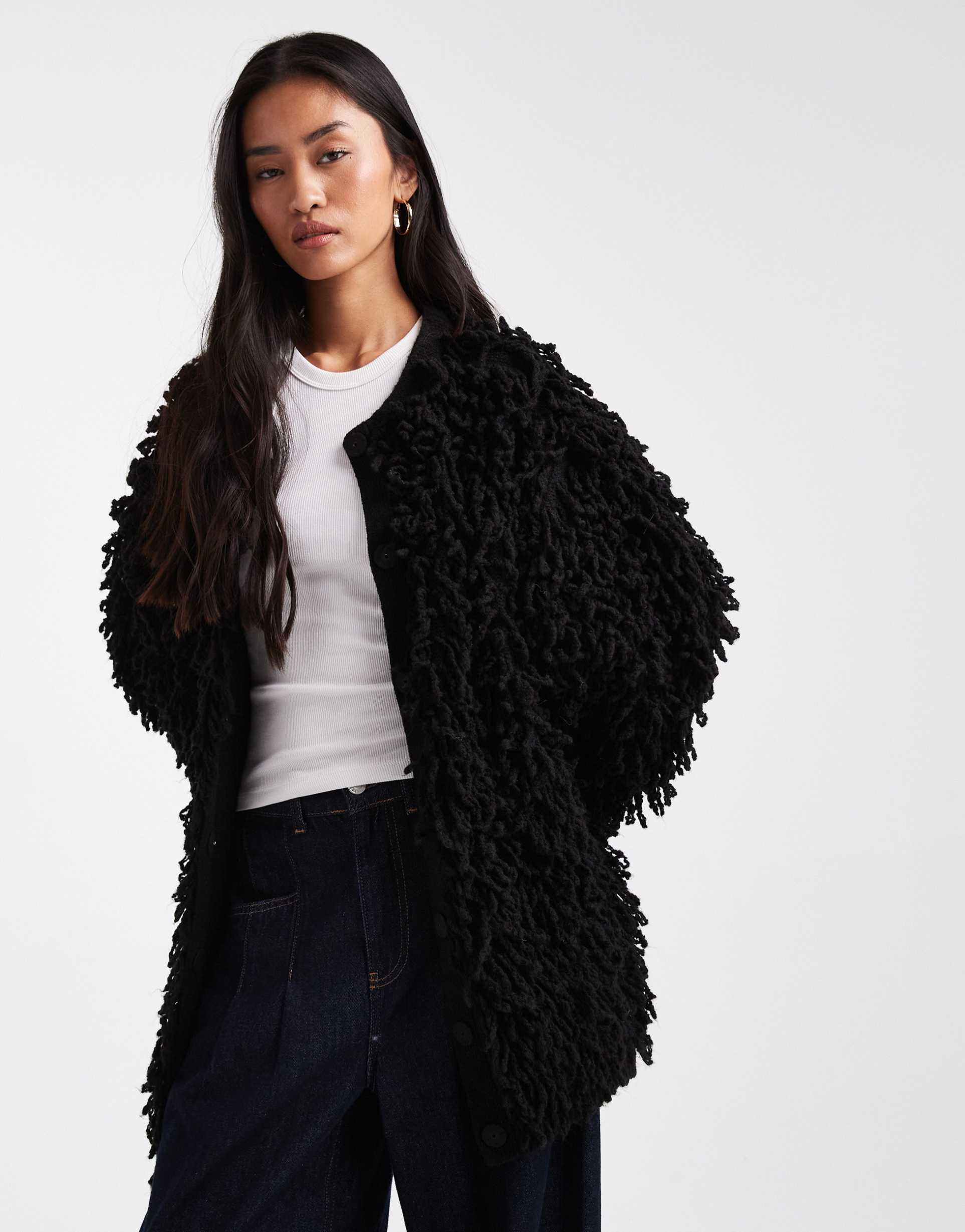 asos design looping detail coatigan in black