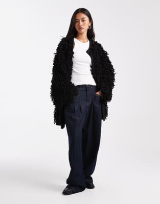 Asos Design Looping Detail Coatigan In Black