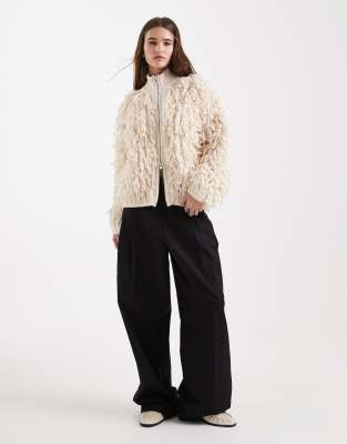 Asos Design Looping High Neck Zip Through Cardigan In Neutral