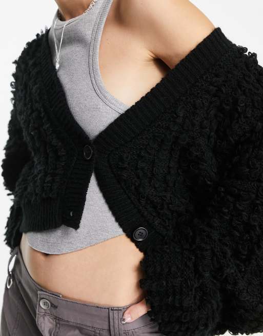 Black loopy outlet knit cardigan