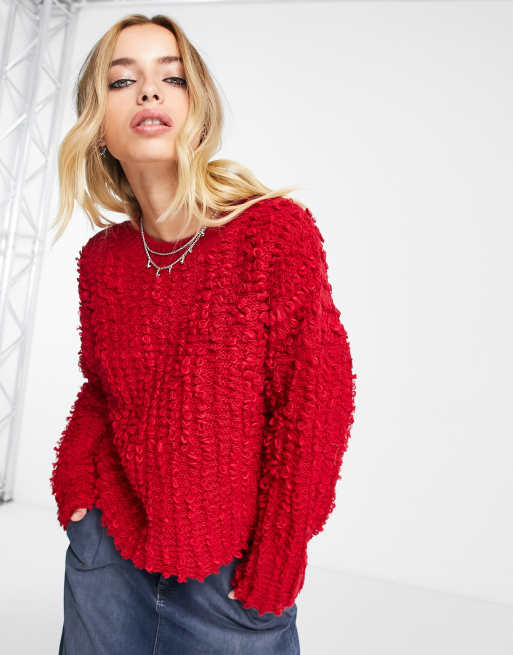 ASOS DESIGN loopy stitch jumper in red ASOS