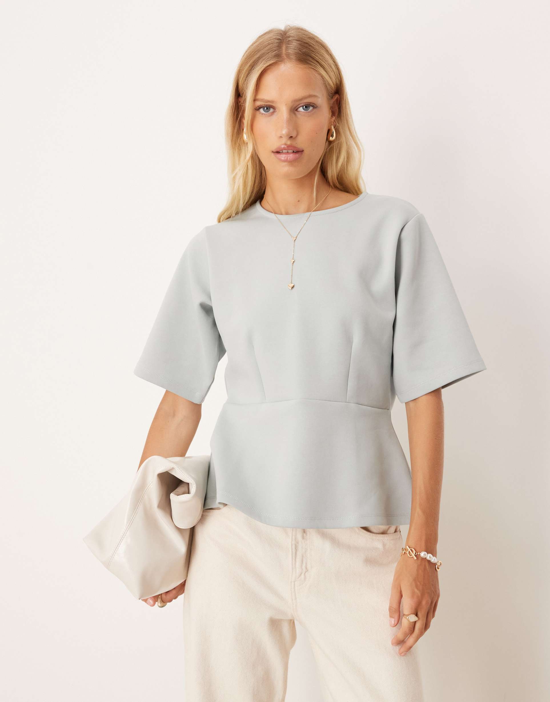 asos design loose boxy peplum top in gray - part of a set